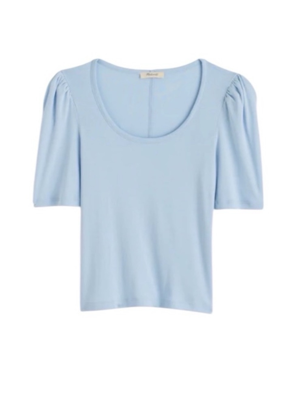 Madewell Pale Blue Scoop Neck Puff Sleeve Cotton Tee size S NWT